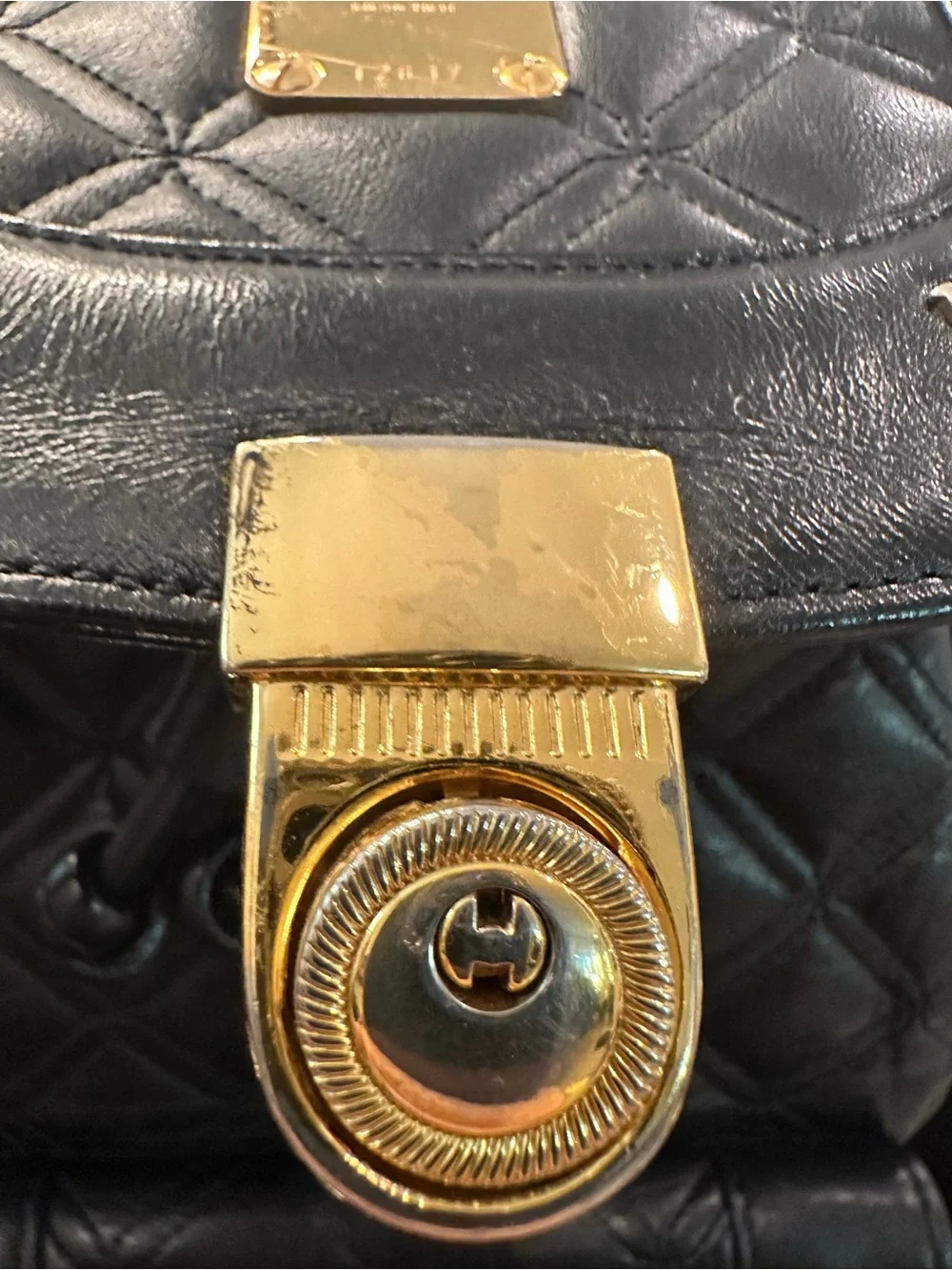 MCM # 226 Quilted Black Leather Backpack Gold Hardware/Logo Studs